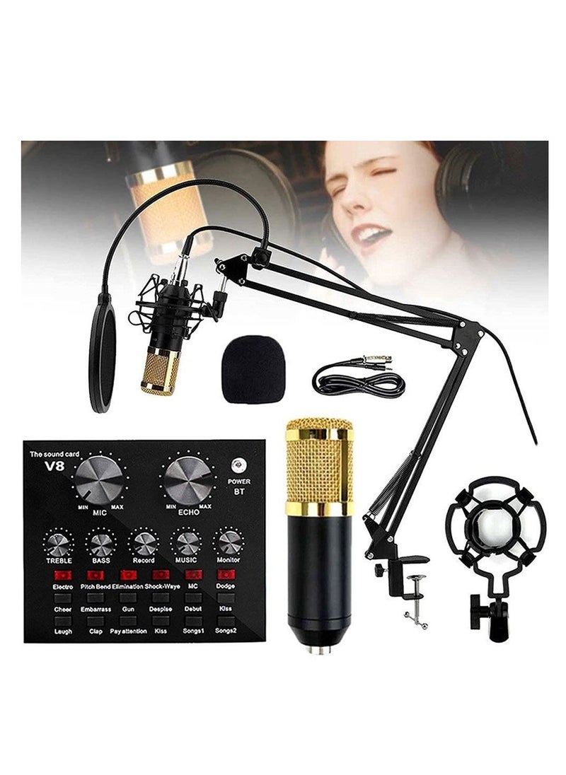 Microphone,Live Sound Card & BM800 Suspension Microphone Kit Broadcasting Recording Condenser Microphone Set Intelligent Volume Audio Mixer Sound Card for Computer PC Live Sound
