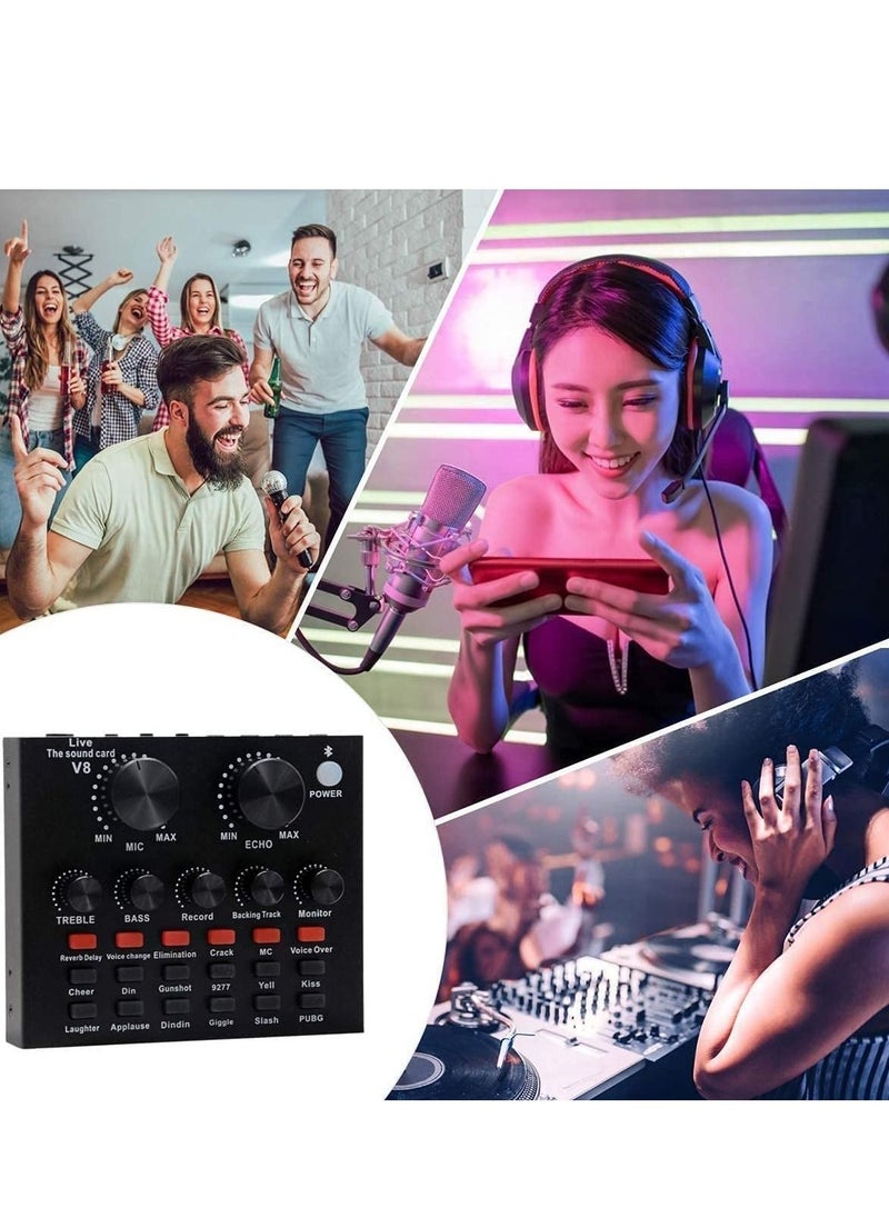 Microphone,Live Sound Card & BM800 Suspension Microphone Kit Broadcasting Recording Condenser Microphone Set Intelligent Volume Audio Mixer Sound Card for Computer PC Live Sound