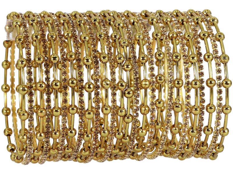 NMII Metal Zircon Diamond Stone & Balls Studded Stylish Bangles Set for Women & Girls | Golden Chudi Set of 2 | (NAB88-Gold-2.8) - Image 1