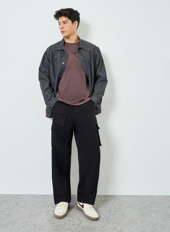 Styli Men Black Woven Cotton Baggy Pants - Image 1