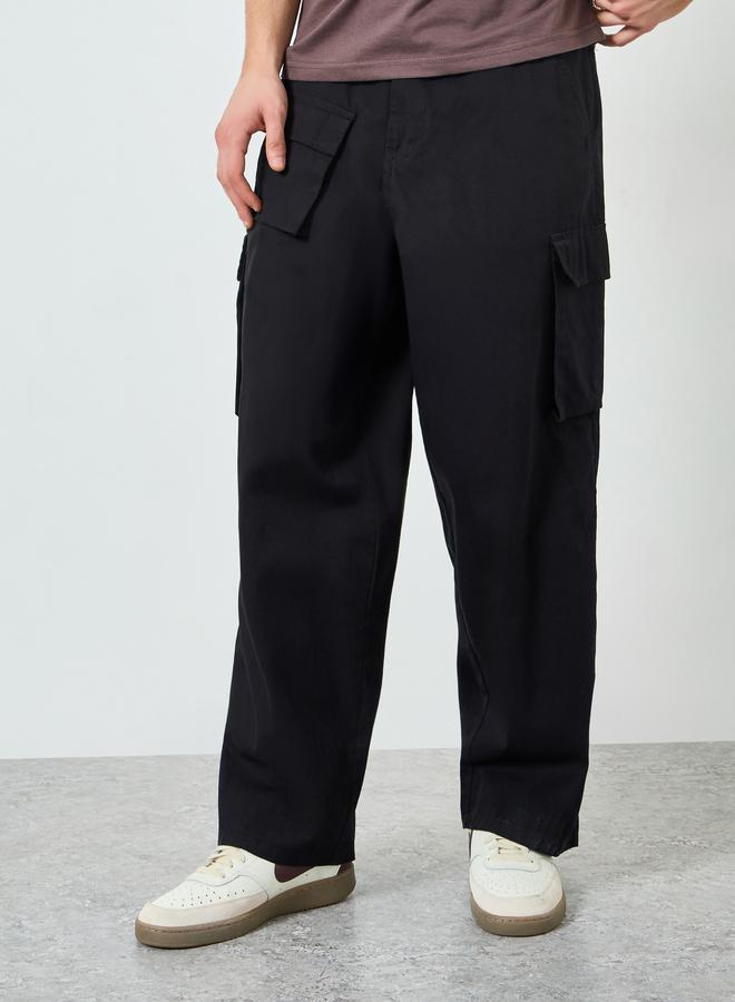 Styli Men Black Woven Cotton Baggy Pants - Image 2