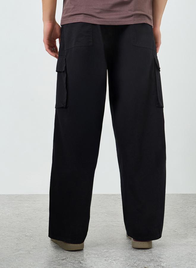 Styli Men Black Woven Cotton Baggy Pants - Image 4