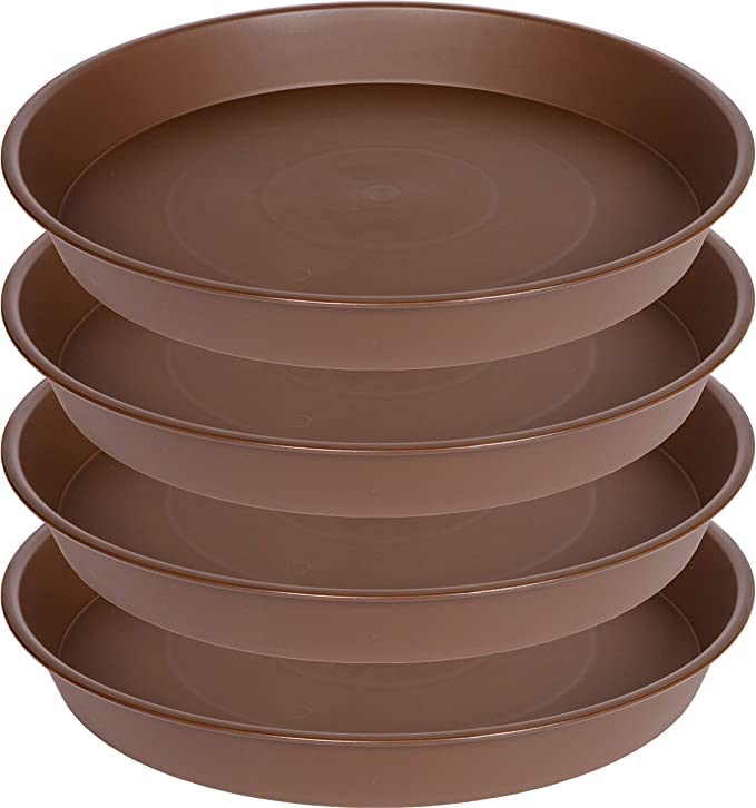 Bleuhome 4 Pack of 16 inch Plant Saucer, Heavy Duty Round Plant Trays for Pots, Bird Bath Bowls, Plastic Plant Water Tray, Flower Plant Saucers for Indoors (16", Chocolate) - Image 1