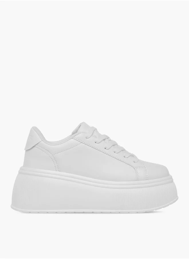 Celeste Women's Solid Chunky Sole Sneakers with Lace-Up Closure