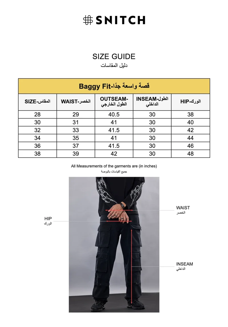 Snitch Black Snitch Revolution Black Baggy Fit 12 Pocket Cargo Jeans for Men | Best Price UAE
