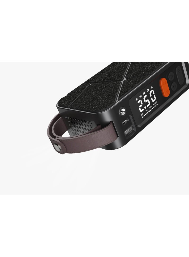 porodo Flator Portable Tire Inflator / 4000mAh Air Compressor / Real-Time Pressure Display / Dual Power Inflation - Black - Image 2