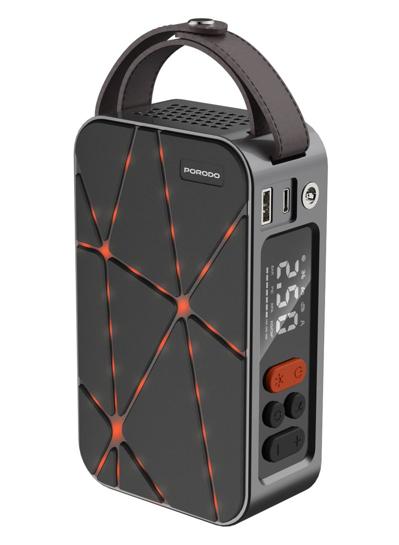 porodo Flator Portable Tire Inflator / 4000mAh Air Compressor / Real-Time Pressure Display / Dual Power Inflation - Black - Image 1