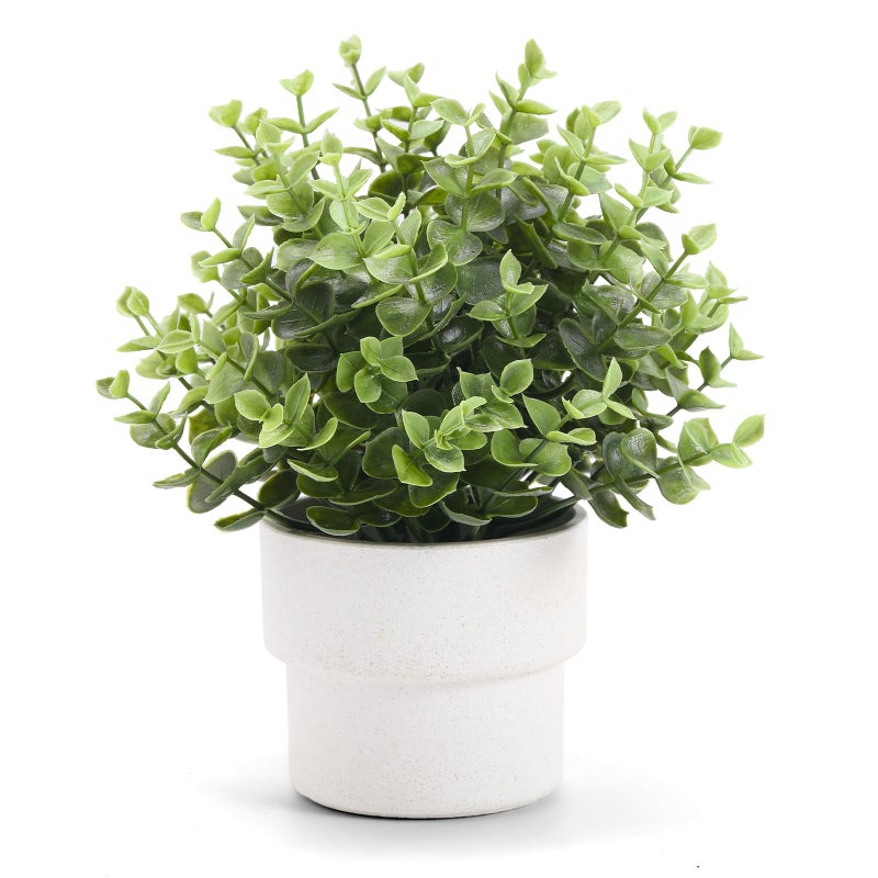 Coferset Small Fake Plants 7.45â€ Eucalyptus Potted Artificial Eucalyptus Plant for Home Bathroom Office Farmhouse Restroom Shelf Desk Mantel Coffee Table Decor (Green) - Image 1