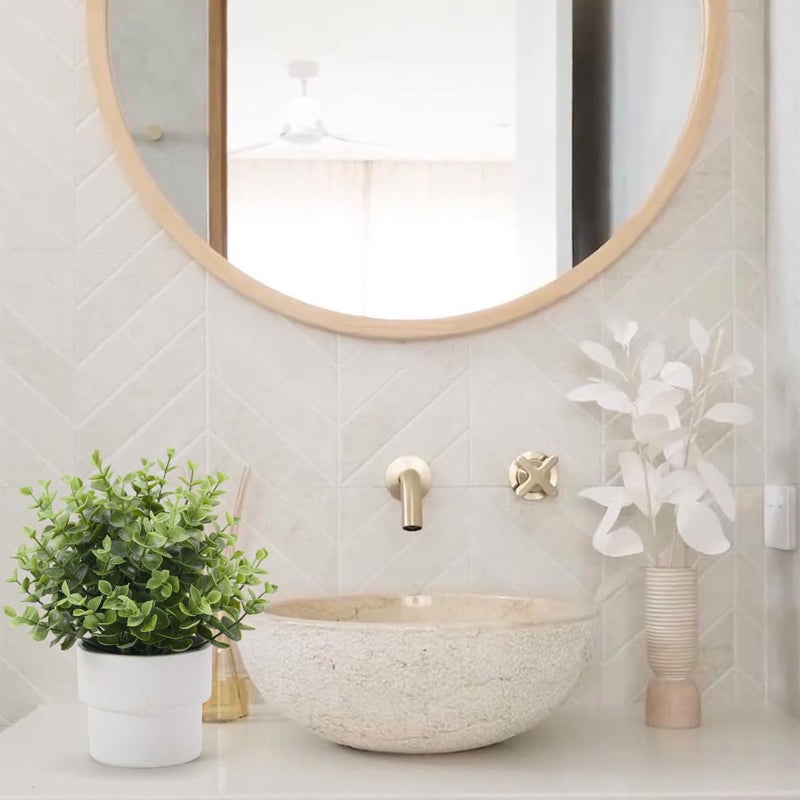 Coferset Small Fake Plants 7.45â€ Eucalyptus Potted Artificial Eucalyptus Plant for Home Bathroom Office Farmhouse Restroom Shelf Desk Mantel Coffee Table Decor (Green) - Image 2