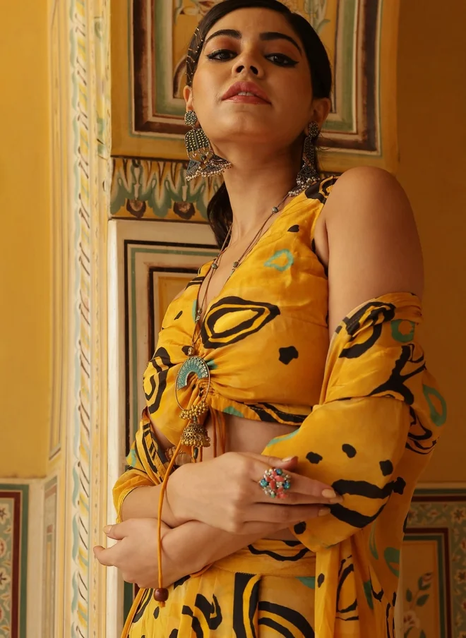 أيه كيه إس Yellow Printed Co-Ord Set for Women