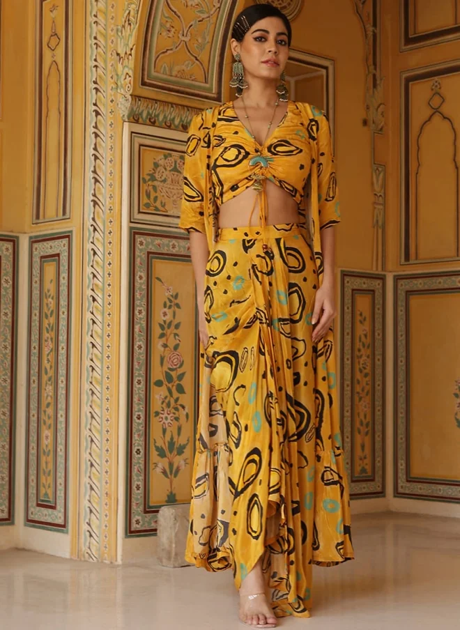 أيه كيه إس Yellow Printed Co-Ord Set for Women