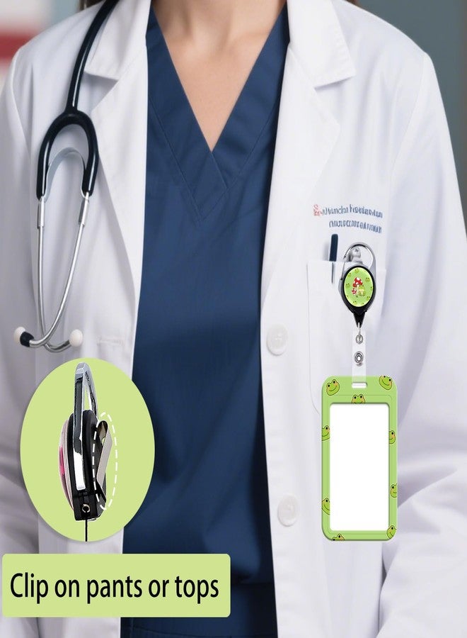 DMLSKY ID Badge Holder Retractable Clip Work Badge Reel Clip for ID Badges Keycard for Nurse Teacher Student Office Womens Id Card Key Holder Retractable Keychain, Cute Frog - Image 2