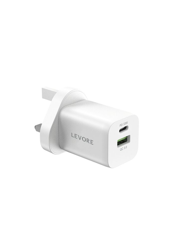 ليفور شاحن جداري 33 وات USB-C PD ومنفذ USB-A - أبيض - Image 2