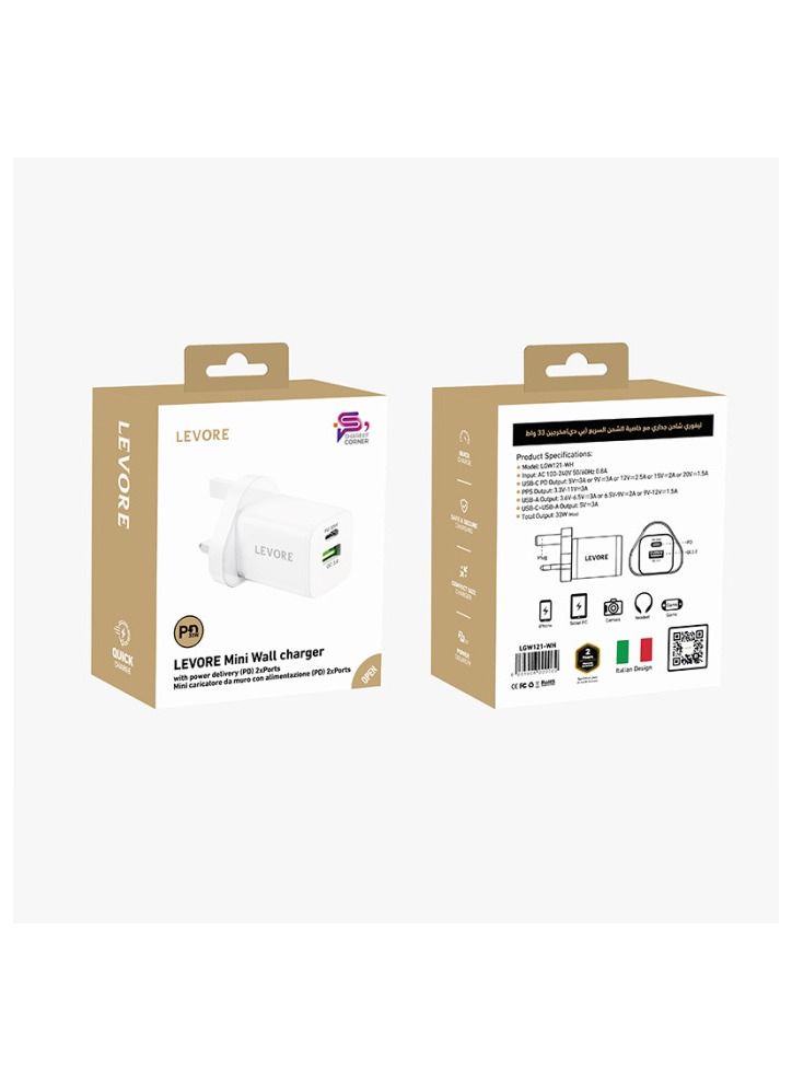 ليفور شاحن جداري 33 وات USB-C PD ومنفذ USB-A - أبيض - Image 5