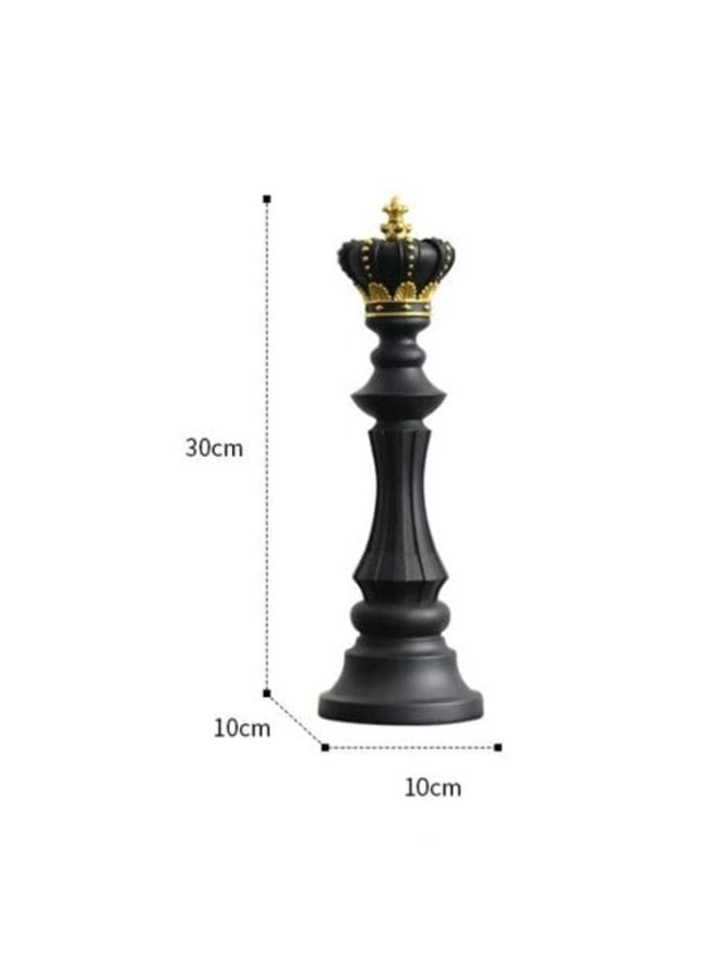 3 Pcs Chess Pieces Sculpture Set, King Queen Knight Decorative Statues, Black with Gold - Image 3