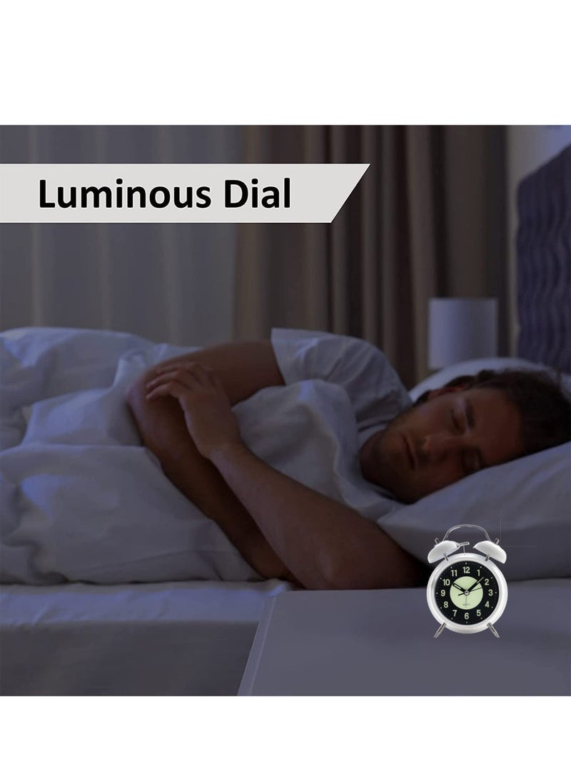 جين فان ل أنا ساعة منبه عالية الصوت، صامتة بدون تكتكة، مناسبة لمن ينامون بعمق، ساعة منبه مزدوجة الجرس مع النوم، مناسبة بجانب السرير، مناسبة للمنزل/المدرسة/المكتب، بيضاء - Image 4