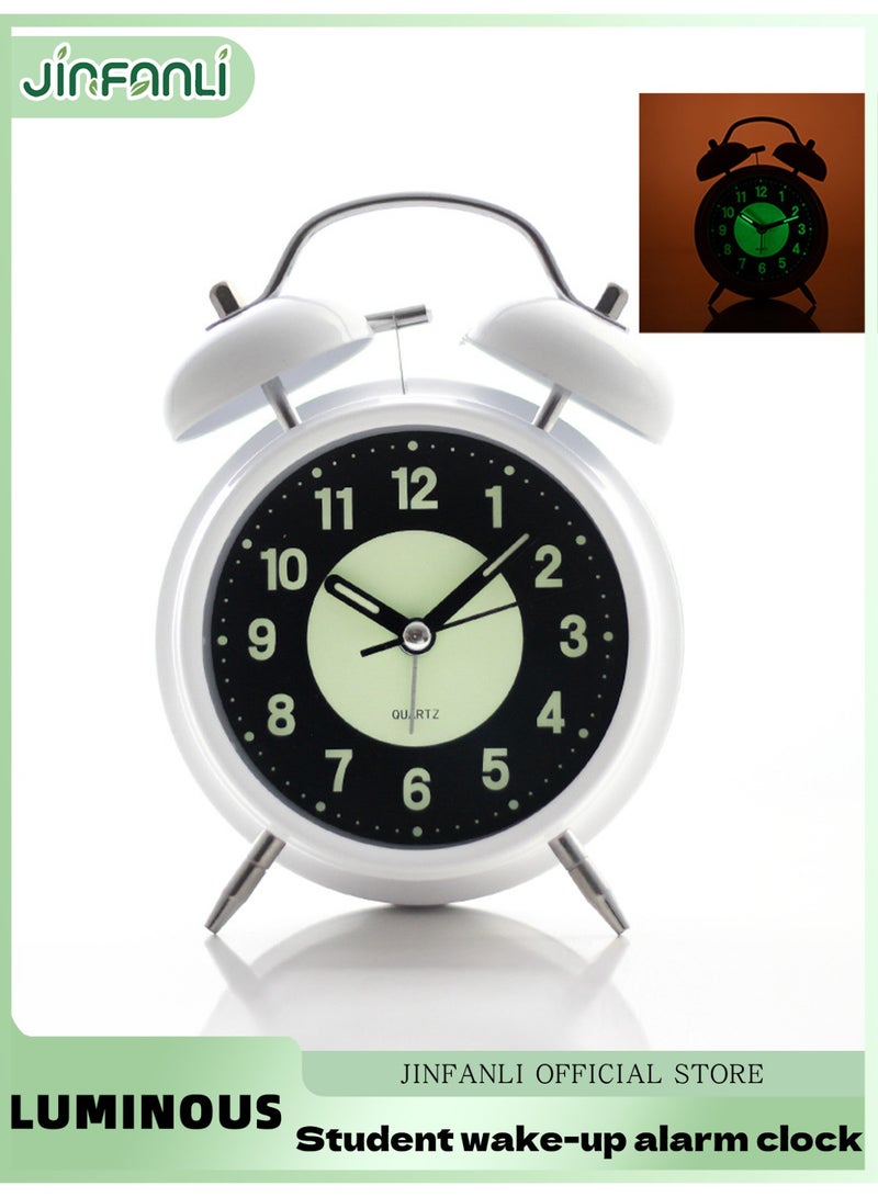 جين فان ل أنا ساعة منبه عالية الصوت، صامتة بدون تكتكة، مناسبة لمن ينامون بعمق، ساعة منبه مزدوجة الجرس مع النوم، مناسبة بجانب السرير، مناسبة للمنزل/المدرسة/المكتب، بيضاء - Image 1