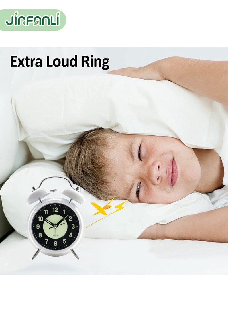 جين فان ل أنا ساعة منبه عالية الصوت، صامتة بدون تكتكة، مناسبة لمن ينامون بعمق، ساعة منبه مزدوجة الجرس مع النوم، مناسبة بجانب السرير، مناسبة للمنزل/المدرسة/المكتب، بيضاء - Image 3