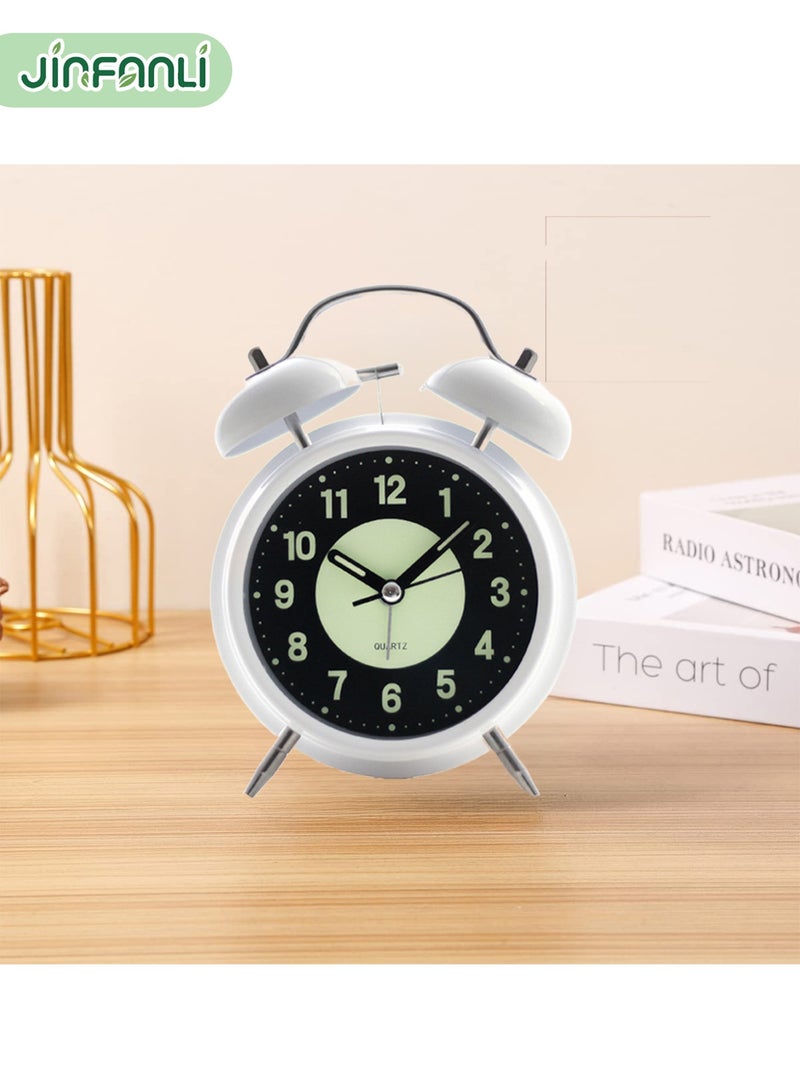 جين فان ل أنا ساعة منبه عالية الصوت، صامتة بدون تكتكة، مناسبة لمن ينامون بعمق، ساعة منبه مزدوجة الجرس مع النوم، مناسبة بجانب السرير، مناسبة للمنزل/المدرسة/المكتب، بيضاء - Image 5