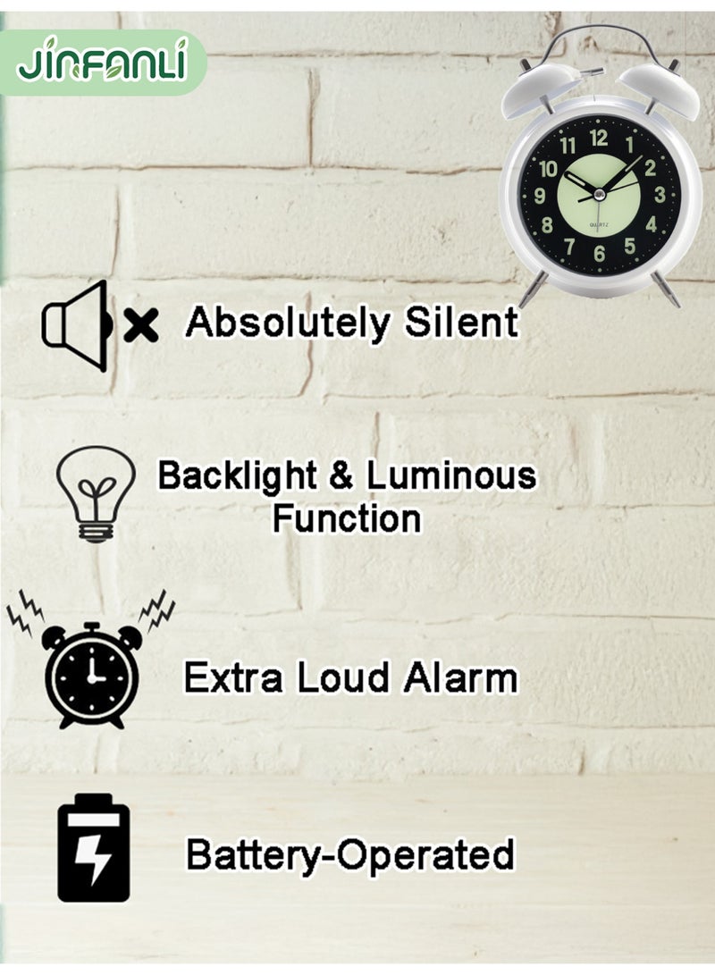 جين فان ل أنا ساعة منبه عالية الصوت، صامتة بدون تكتكة، مناسبة لمن ينامون بعمق، ساعة منبه مزدوجة الجرس مع النوم، مناسبة بجانب السرير، مناسبة للمنزل/المدرسة/المكتب، بيضاء - Image 2