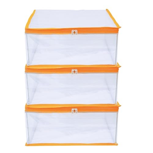 MBW Clothes Organiser for Wardrobe, Saree Covers with zip, Saree Organizer for Wardrobe, Clothes Storage Bag, Saree Bags Storage, Saree Covers for Storage, Transparent (Yellow - Pack of 3) - Image 1