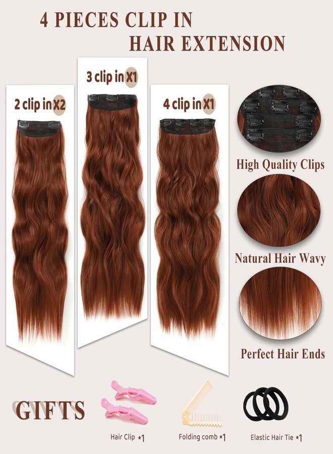 NAYOO Clip in Curly Hair Extensions 4PCS Long Wavy Synthetic Thick Hairpieces with Fiber Double Weft for Women Hair Full Head (20 Inch, Auburn) - Image 2