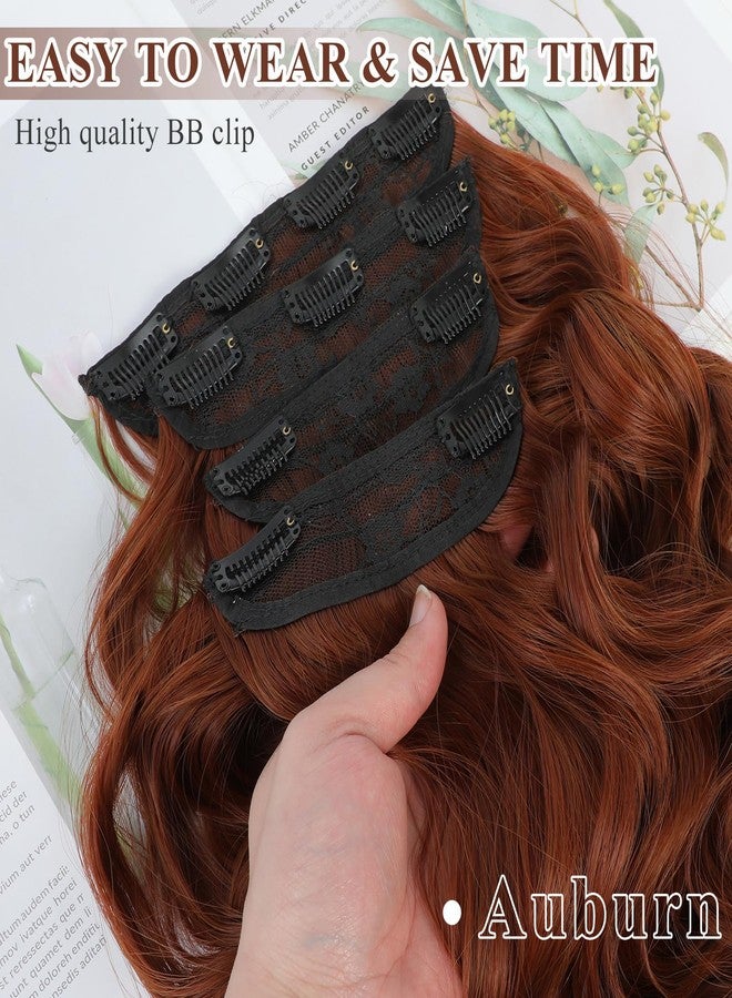 NAYOO Clip in Curly Hair Extensions 4PCS Long Wavy Synthetic Thick Hairpieces with Fiber Double Weft for Women Hair Full Head (20 Inch, Auburn) - Image 3