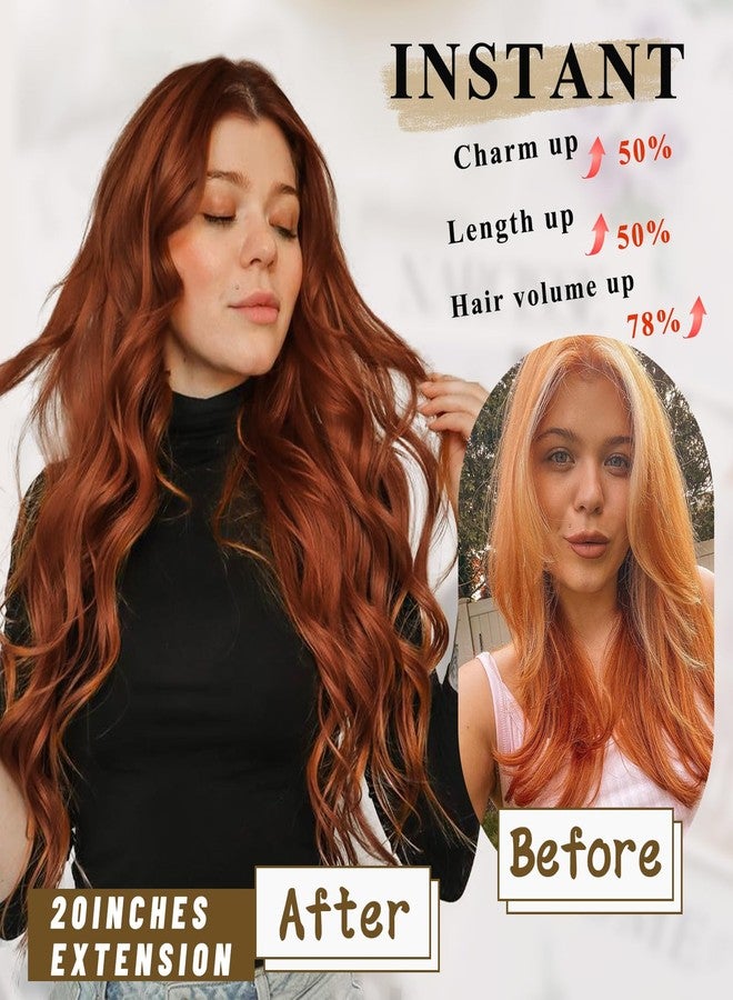 NAYOO Clip in Curly Hair Extensions 4PCS Long Wavy Synthetic Thick Hairpieces with Fiber Double Weft for Women Hair Full Head (20 Inch, Auburn) - Image 4