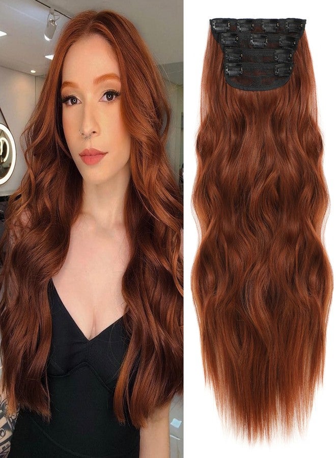 NAYOO Clip in Curly Hair Extensions 4PCS Long Wavy Synthetic Thick Hairpieces with Fiber Double Weft for Women Hair Full Head (20 Inch, Auburn) - Image 1