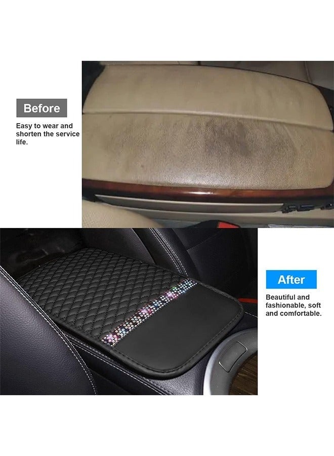Bukela Bling Leather Car Center Console Cover, Car Center Console Protector With Glossy Crystal Rhinestone, Universal Waterproof Car Armrest Seat Box Cover For Most Car, Vehicles, SUVs, Trucks - Image 2