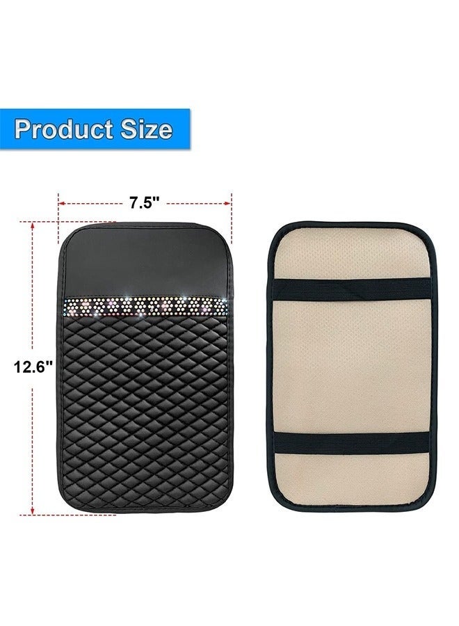 Bukela Bling Leather Car Center Console Cover, Car Center Console Protector With Glossy Crystal Rhinestone, Universal Waterproof Car Armrest Seat Box Cover For Most Car, Vehicles, SUVs, Trucks - Image 4