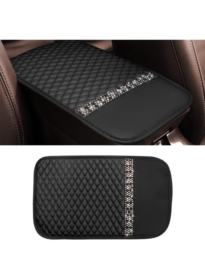 Bukela Bling Leather Car Center Console Cover, Car Center Console Protector With Glossy Crystal Rhinestone, Universal Waterproof Car Armrest Seat Box Cover For Most Car, Vehicles, SUVs, Trucks - Image 1