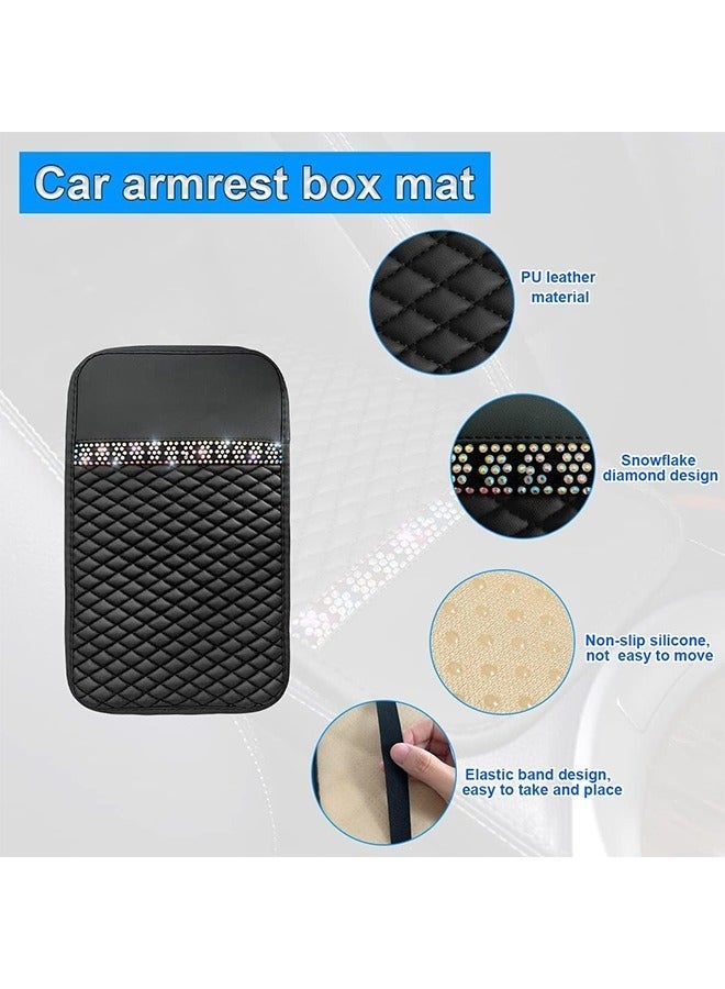 Bukela Bling Leather Car Center Console Cover, Car Center Console Protector With Glossy Crystal Rhinestone, Universal Waterproof Car Armrest Seat Box Cover For Most Car, Vehicles, SUVs, Trucks - Image 3