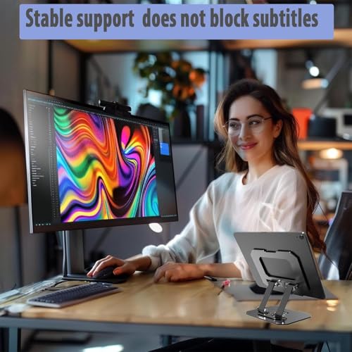 TARAVEE Aluminium Tablet Stand Holder with 360° Rotating Base,Multi Angle Adjustments Compatible for Mobile & iPad Pro 12.9, 11, 10.9, 10.2, Air, Mini, Lenovo Pad All Tab,All Tablets-(P) (Silver) - Image 4