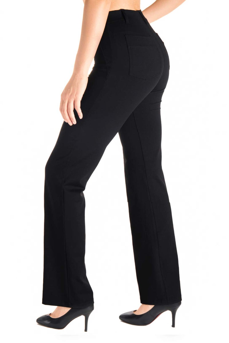 YogipaceBelt LoopsWomens Flare Yoga Dress Pants Work Slacks TrousersBack Pockets33BlackSize L