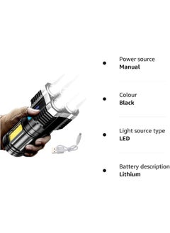 Lifestyle Venture Lifestyle Venture 4core Super Bright Flashlight LED Torch Strong Light USB Rechargeable Outdoor MultiFunction Lamp Tactical Camping Searchlight COB Light Multicolor Pack of 1  - Image 3