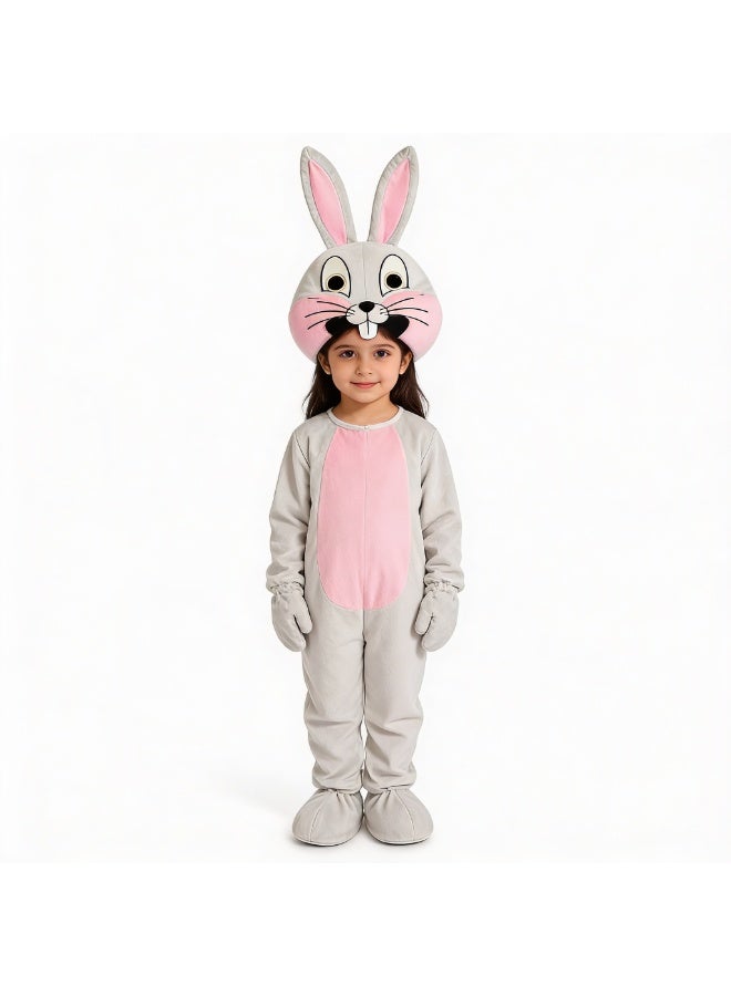 Kids Rabbit Costume Jumpsuit - Grey & Pink Animal Onesie - Sizes 2 to 14 Years - Image 1