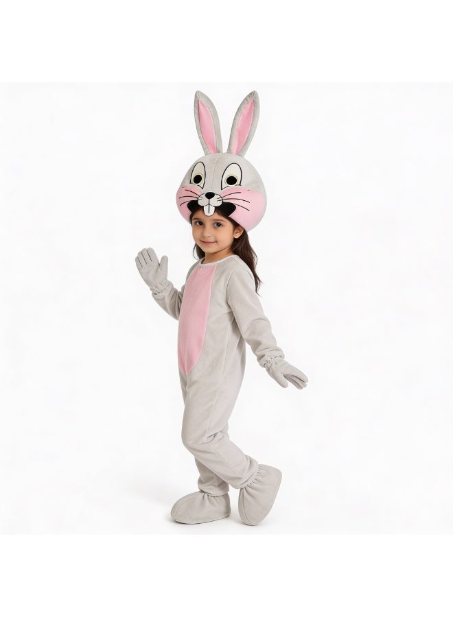 Kids Rabbit Costume Jumpsuit - Grey & Pink Animal Onesie - Sizes 2 to 14 Years - Image 2
