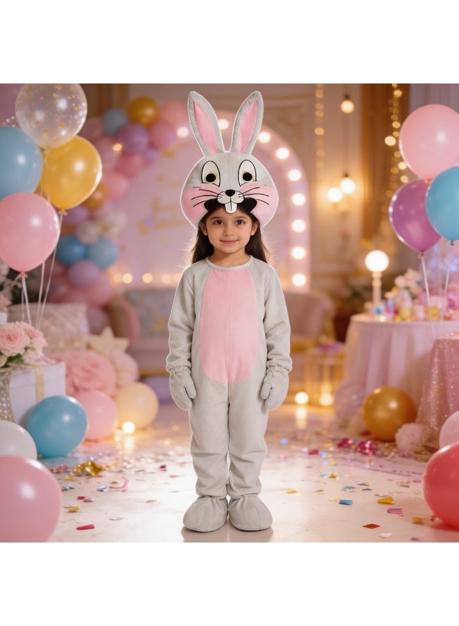 Kids Rabbit Costume Jumpsuit - Grey & Pink Animal Onesie - Sizes 2 to 14 Years - Image 5