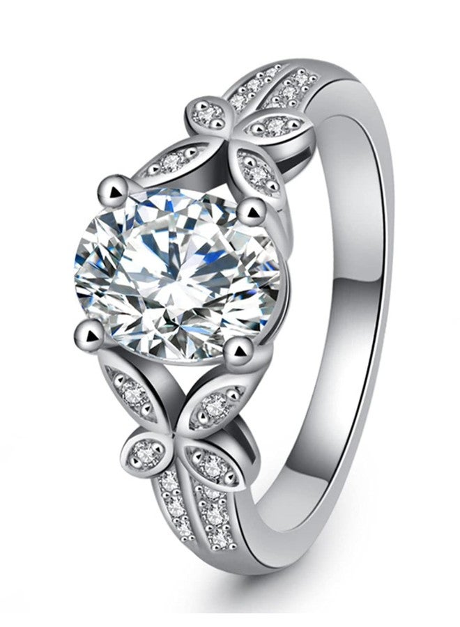 Karatcart Bohey by KARATCART Luxurious Silver-Tone Floral Solitaire American Diamond Ring for Women - Image 1