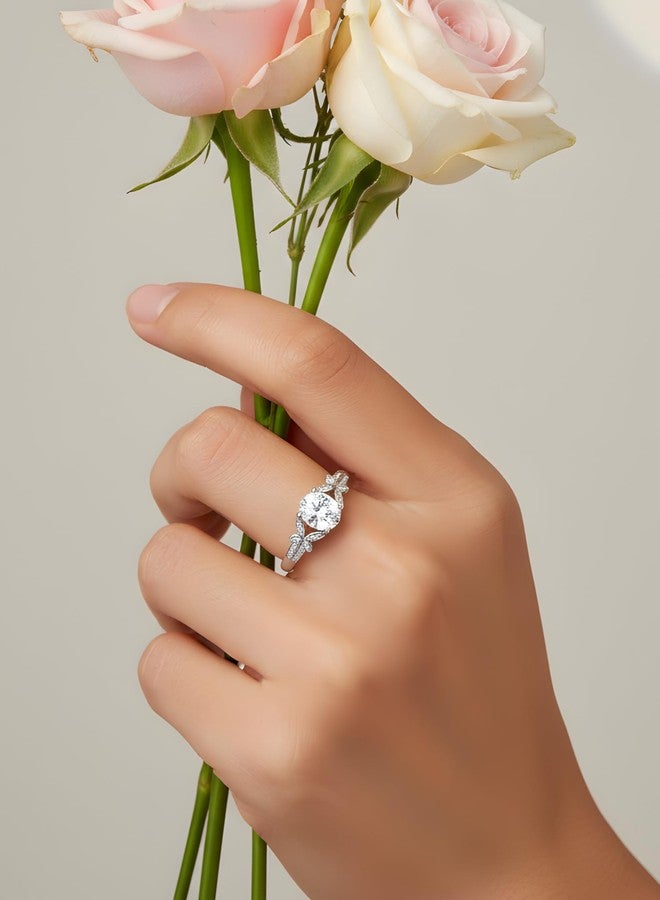 Karatcart Bohey by KARATCART Luxurious Silver-Tone Floral Solitaire American Diamond Ring for Women - Image 3