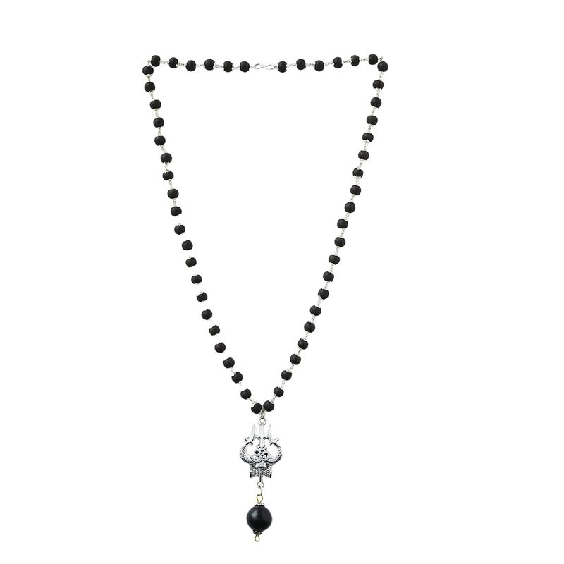 Divine Hindu OM Shiva Trishool Karungali Mala - Black Ebony Wood Spiritual Necklace for Meditation and Healing - Image 1