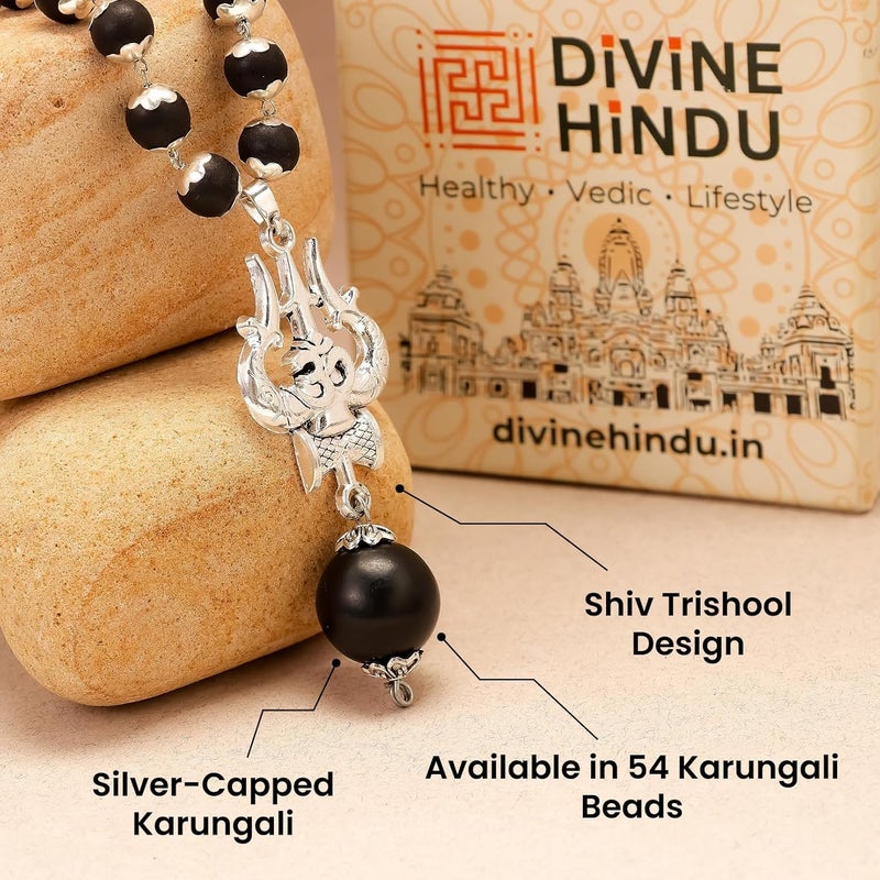 Divine Hindu OM Shiva Trishool Karungali Mala - Black Ebony Wood Spiritual Necklace for Meditation and Healing - Image 5