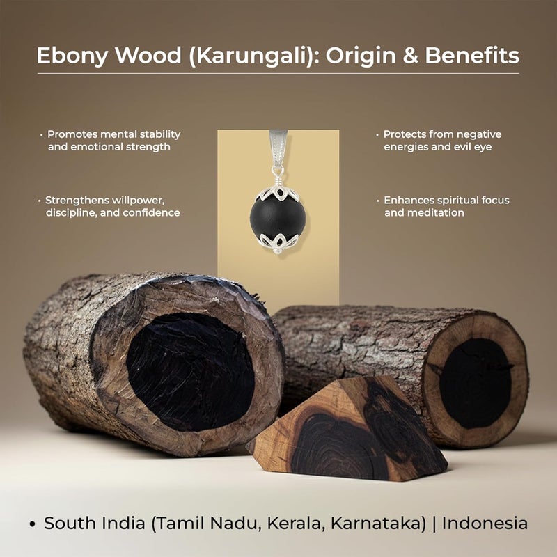 Divine Hindu OM Shiva Trishool Karungali Mala - Black Ebony Wood Spiritual Necklace for Meditation and Healing - Image 4