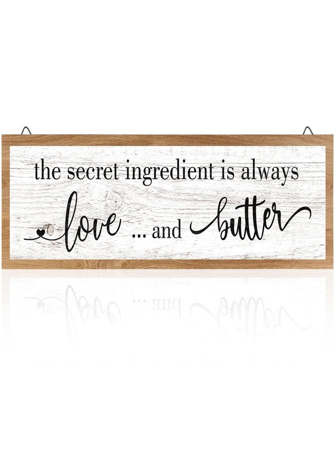 جيتك لوحة خشبية مرحة من جيتك، مكتوب عليها "المكون السري هو دائماً الحب والزبدة"، ديكور جداري ريفي مرح للمطبخ، مقاس 15.7 × 4.7 بوصة (بني فاتح). - Image 1