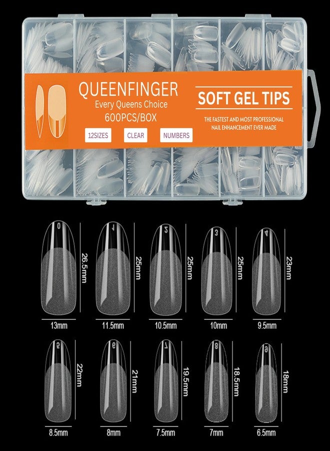 QUEENFINGER Gel X Nail Tips, Soft Gel Full Cover Clear Acrylic Nail Extensions for Manicure Nail Art Salon or Home DIY Use Medium Length (600PCS #QF H119-4) - Image 2
