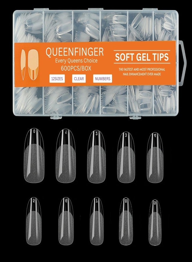 QUEENFINGER Gel X Nail Tips, Soft Gel Full Cover Clear Acrylic Nail Extensions for Manicure Nail Art Salon or Home DIY Use Medium Length (600PCS #QF H119-4) - Image 1