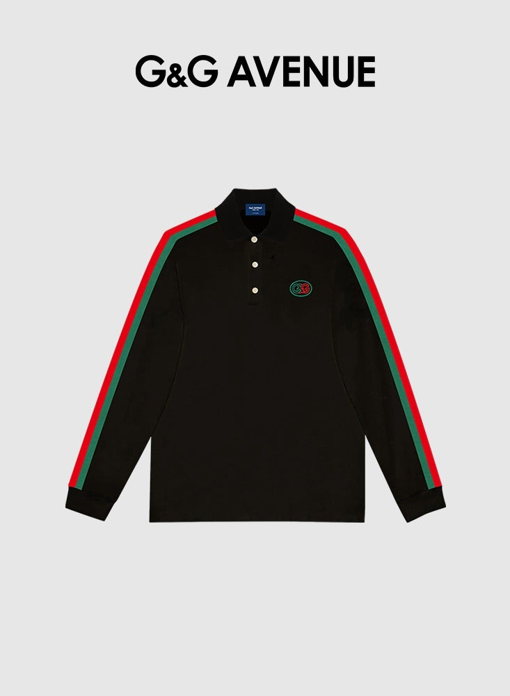 G&G AVENUE Men polo shirt sports shirt casual collar autumn and winter rainbow woven top soft and comfortable long sleeved T-shirt base shirt - Image 1