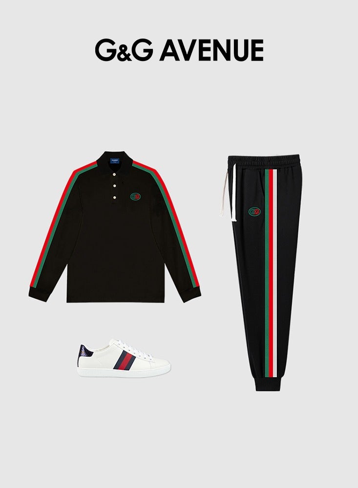 G&G AVENUE Men polo shirt sports shirt casual collar autumn and winter rainbow woven top soft and comfortable long sleeved T-shirt base shirt - Image 3