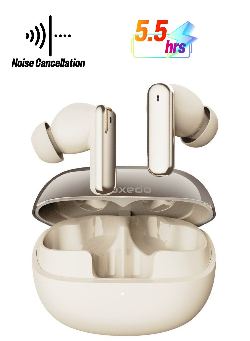 Moxedo True Wireless Earbuds S7 Active Noise Cancellation Bluetooth 5.4 300 mAh Charging Case 5.5 Hrs Playing Time with Built-in 4 Powerful Microphones (Gold)
